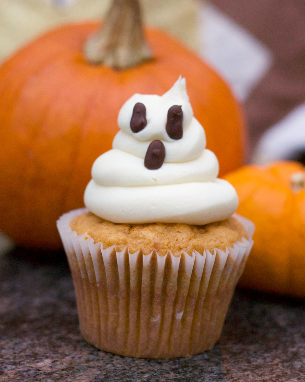 Pumpkin Spice Sourdough Cupcakes with White Chocolate Ghosts